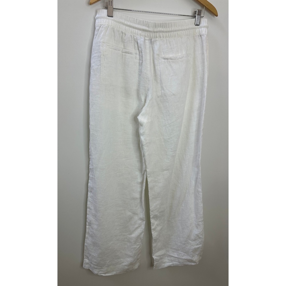 Athleta Retreat 100% Linen Wide Leg Pants White Resort Beach Zip Pockets Size 8 - Picture 10 of 14